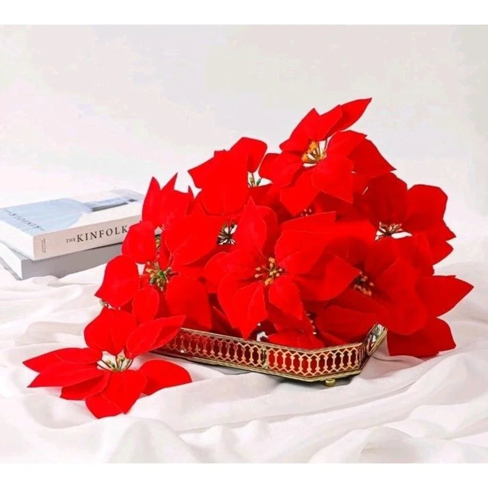 Poinsettias Artificial Christmas Flowers Artificial Decorations - 4 Bunches